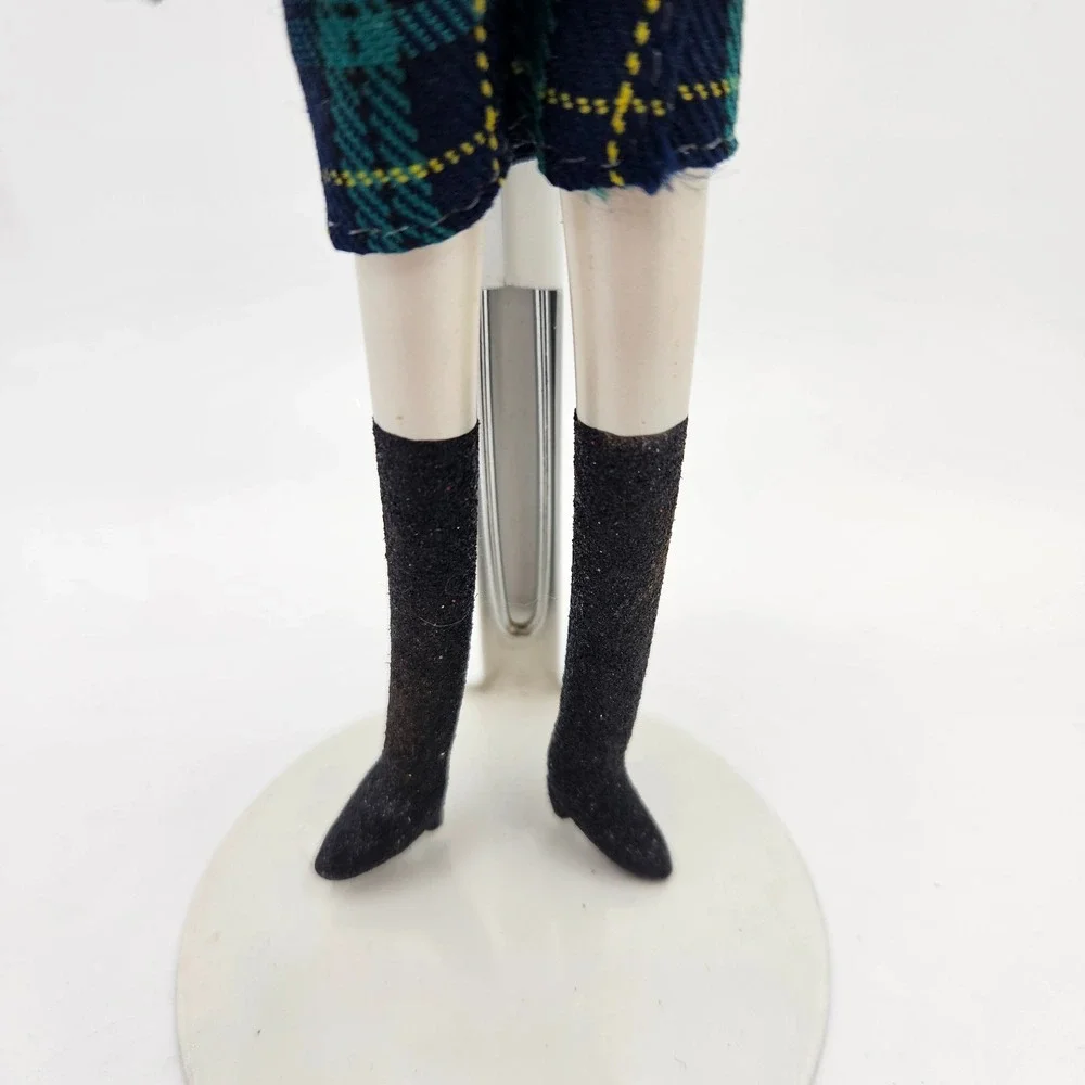 Vintage Porcelain Doll Ornament Blonde Hair Turtleneck Sweater‎ Plaid Skirt 8